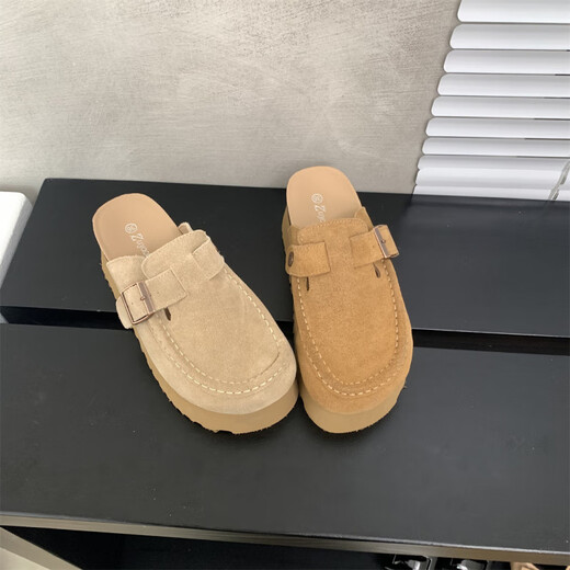 S.Sofea Birkenstock Chaussures pour les femmes au printemps et à l'été Souffranchement de la semelle Cork Mules Retro Style 677-2 APPRICOT CHAMEL COLOR 38