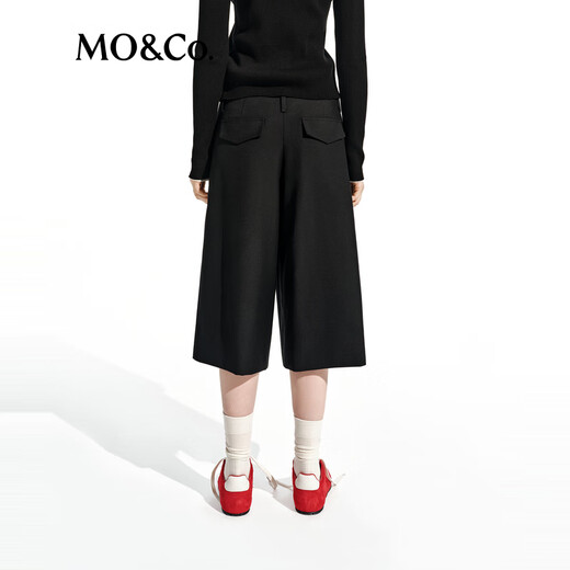 MO&Co. Three-quarter wide-leg pants with spring splicing and high-waist design, sheep wool worsted MBE1SOT008 black M 165