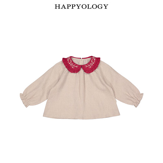 Happyology British girls spring new children's shirt tops linen long-sleeved bottoming lapel shirt rose pink 104 (104cm)