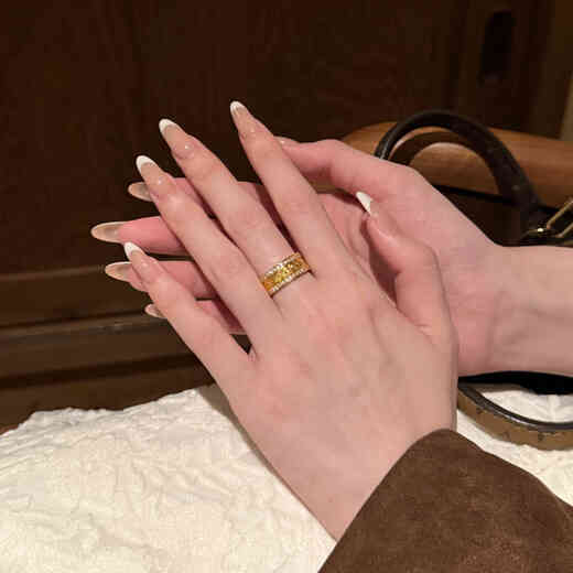 Allied pure gold 999 gold ring 5D hard gold filigree wind and rain bridge ring high-end niche ring set with diamonds as a gift for your girlfriend Deposit (contact customer service to confirm the weight and place an order)