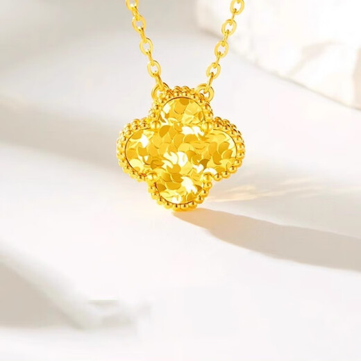 Wanmu pure gold 999 four-leaf clover necklace for women, new gold pendant, crushed ice pendant, birthday gift for girlfriend, gold-wrapped silver crushed ice four-leaf clover set chain 3.98g