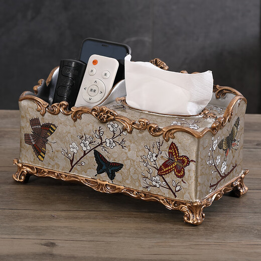 Junkiss European multifunctional tissue box for living room and tea room, creative American retro remote control storage box, 1047 Blue Oriole Blossom Vertical Drawing Box