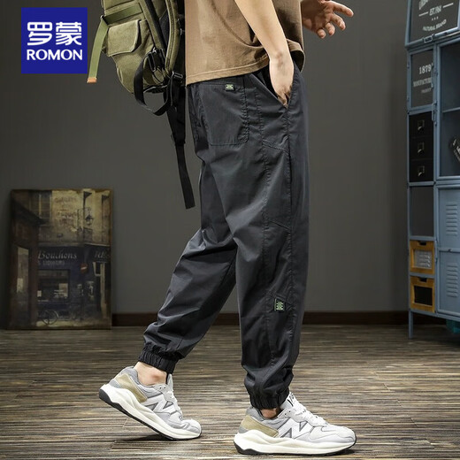 ROMON Spring and Autumn 2025 Workwear Men's Casual Pants Loose Quick-Drying Sports Pants New Harem Charge Leg Pants Men Black Autumn and Winter Style L Recommended Weight 130-150Jin Jin is equal to 0.5 kg