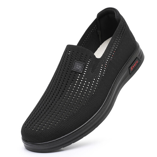 布瑞京夏季透气男网面鞋老北京布鞋轻便镂空爸爸休闲鞋中老年防滑健步鞋 黑色 12358 43 (265mm)