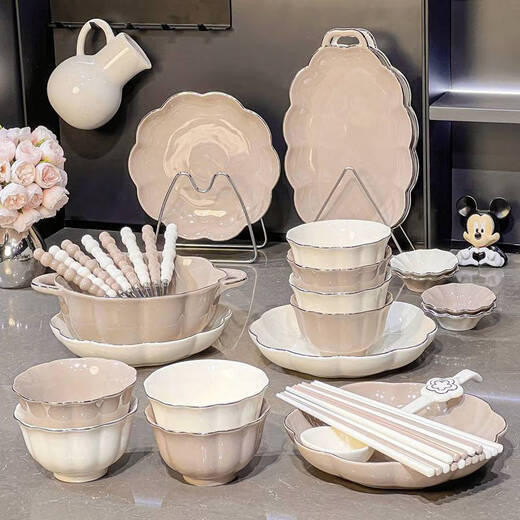 ZNMW感碗碟装家用盘子餐具碗盘米饭碗碗具 描金款4-6人食礼盒装1355 0寸
