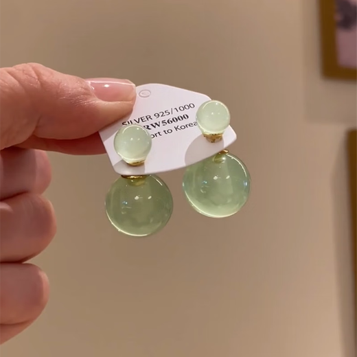 MHFDO jade earrings silver small fresh mint green and field jade-like ice-through earrings earrings one pair