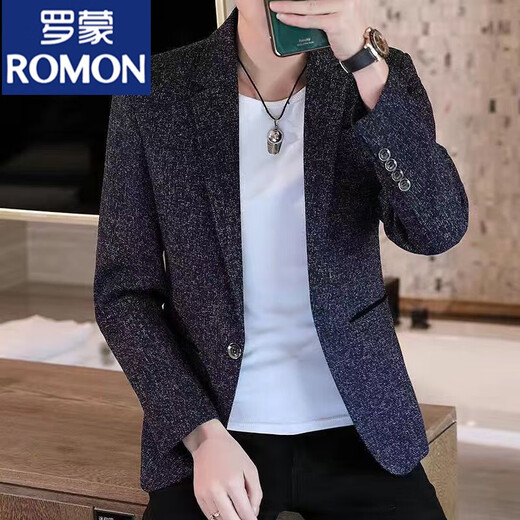 ROMON suit men's single-piece small suit casual large size Korean version slim jacket plus velvet suit handsome and trendy a613 black M 85-105Jin Jin equals 0.5 kg