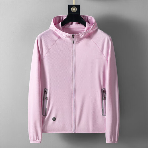 Summer sun protection clothing for couples, summer thin breathable ice silk fishing sun protection clothing, ultra-thin jacket for men and women, quick-drying clothing, pink 4XL