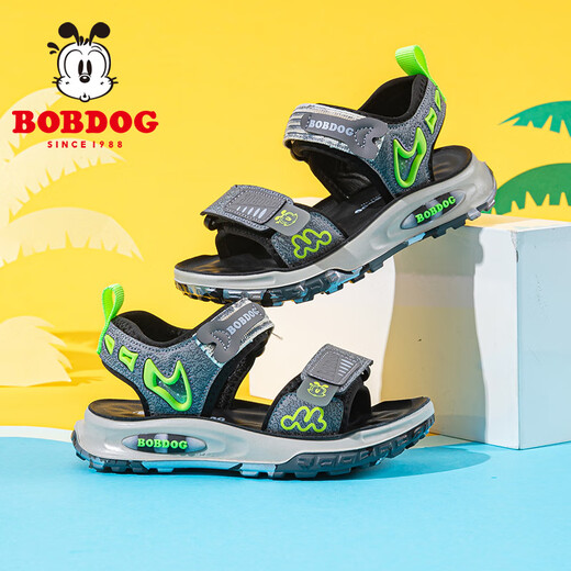 Babudou children's shoes summer boys' beach shoes casual lightweight children's sandals 105552117 lead gray/flash green 27
