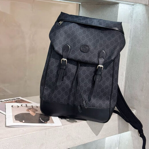Second-hand 95 new Gucci CCI navy blue with black classic logo backpack men's backpack without accessories
