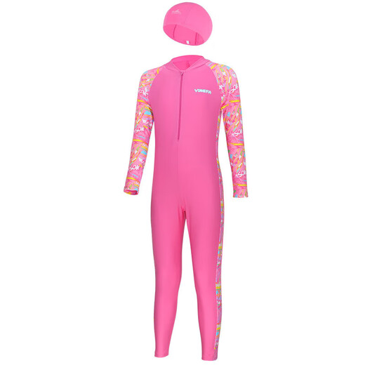 YINGFA's new product, children's swimsuit, girl's one-piece sun protection long-sleeved trousers, surf suit, primary school, middle and older children and girls conservative swimming Y0613 one-piece sun protection, comes with matching swimming cap, size M 10 (height 125-140C, weight 25-30KG)