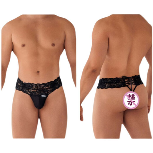 Candyman's new bag-back lace-up hollow lace pattern sexy men's thong 99595 black pre-order SM