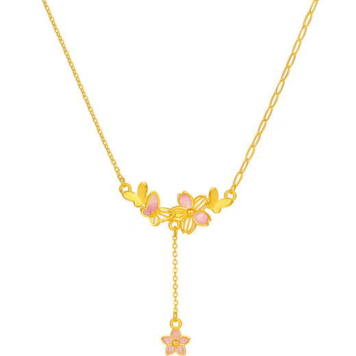 Saturday Blessing Cherry Blossom Butterfly Pure Gold 999 Gold Necklace Pendant Girl Birthday Gift Price A0614925 Approximately 3.91g