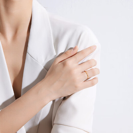 OKZ Gold Three Lives Three Worlds Plain Ring 9999 Pure Gold Ring for Men and Women Couple Ring Gold-plated Aperture Tail Ring for Girlfriend Smooth Ring No. 7 1g