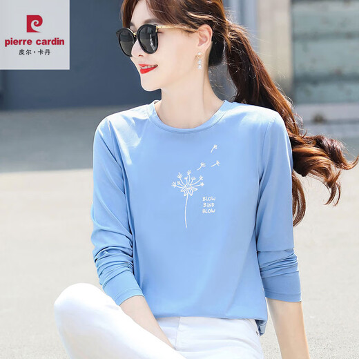 Pierre Cardin Cotton Pink Long Sleeve T-Shirt Frauen lose bedruckte altersreduzierende Unterwäsche-Basis-Hemd-Hemd Frühling und Herbst 2025 Neues Top H6172 Graupulver Baumwoll Langarma (vorgeschlagen 80-105jin [Jin gleich 0,5 kg]))