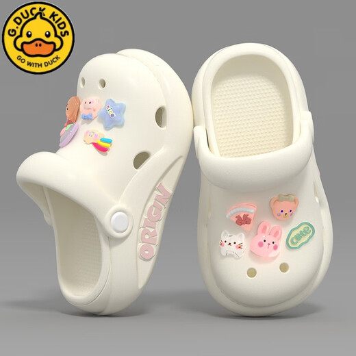G.DuckKids Sandales pour enfants en été Nouveau style garçons et filles Chaussures de plage non glissantes pour enfants et bébés dessins animés Chaussures de trou décontracté beige 24