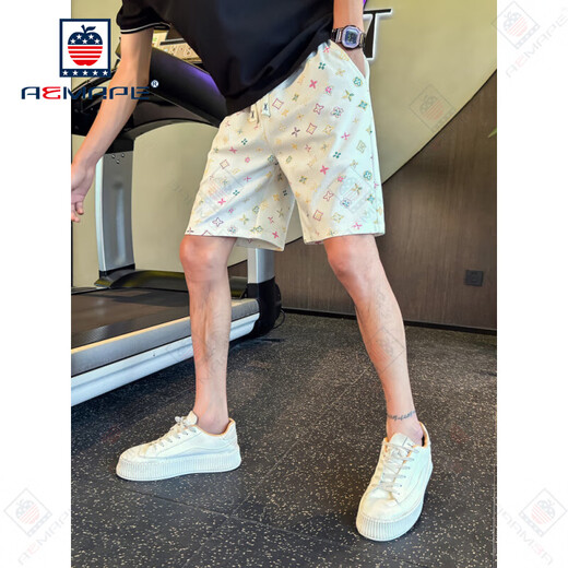 AEMAPE短裤男夏季运动休闲宽松中裤子印花大裤衩2025新款五分裤男裤 K723图色 M 建议110斤内