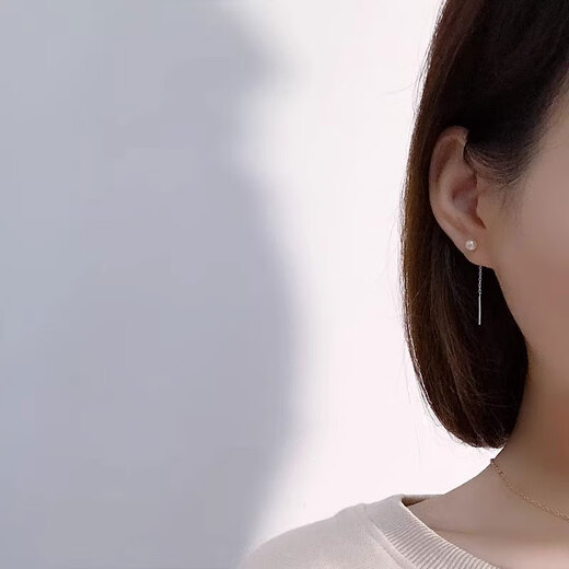 Mansheng S999 sterling silver small ear wire women's freshwater pearl 2025 new trendy temperament long ear piercing tassel earrings earrings white pearl ear wire 4.5cm