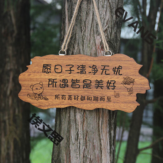 Solid wood carving decoration door sign simulation garden pendant B&B wooden sign balcony courtyard retro residential home custom 25*10.8CM (style 1) May your life be pure and worry-free