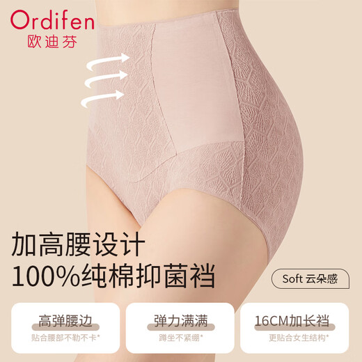 Ordifen 100% cotton extended crotch women's underwear women's high waist antibacterial tummy control no trace leg no pinch triangle shorts