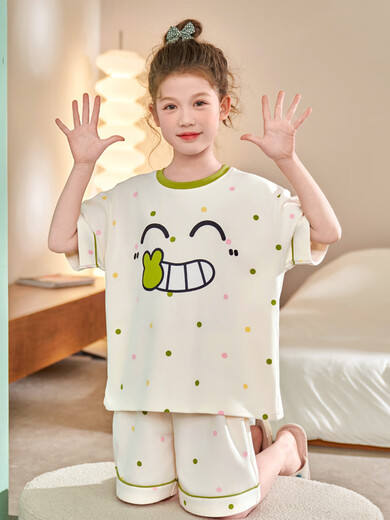Mädchen Pyjamas Sommer 2025 Neues Kapibala reines Baumwoll große Kinderheimkleidung kurzärmelige Mädchen Sommer dünner Stil N829 Pacha 100 cm/8 Größe [Höhe 85-102 cm]