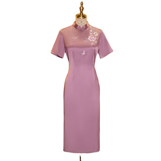 Fengxiao cheongsam wedding banquet mom summer wedding banquet outfit for mother-in-law 2025 new mom Chinese style dress noble and young light purple 2XL
