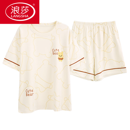 浪莎（LangSha）睡衣女款夏季纯棉短袖短裤甜美薄款全棉休闲学生家居服套装舒适时 YX7512 9856 M 【 建议80-100斤穿】