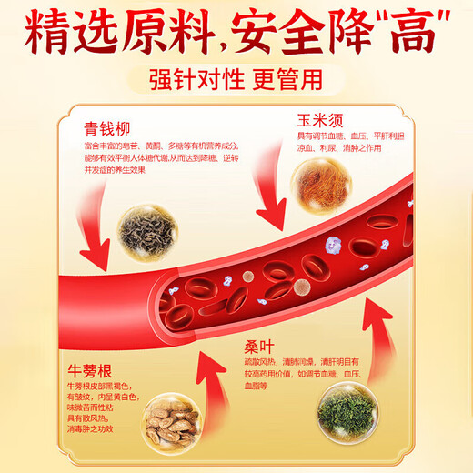Beijing Tongrentang Qingqianliu, corn silk, mulberry leaf tea, stable and can reduce high blood sugar, blood pressure, high fat and high blood pressure health tea of kudzu root, 5 boxes, 150 bags/no burden on the body