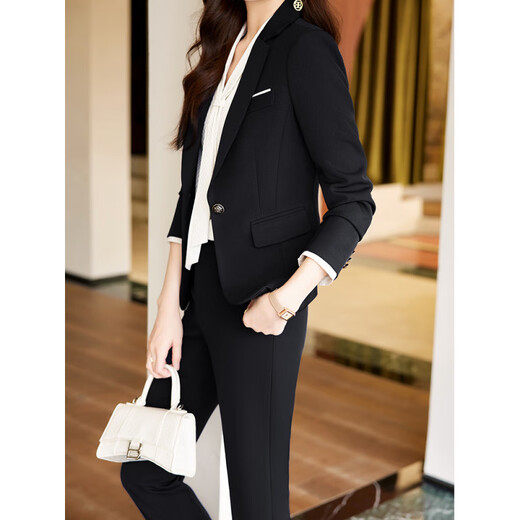 Purple Charming Business Suit Women's Spring and Autumn Blazer Suit High-end Temperament Formal Work Wear Three-piece Set (Off Shelf) Blue Suit L (Recommended 100-110 Jin Jin equals 0.5 kg)