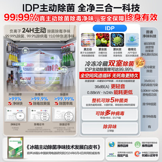 Rongsheng 503proIDP clean smell cross-door four-door household refrigerator thin zero embedded bottom heat dissipation first-class energy efficiency air-cooled frost-free frequency conversion trade-in appliance subsidy IDP blue light freshness BCD-503WD15FPQLA white