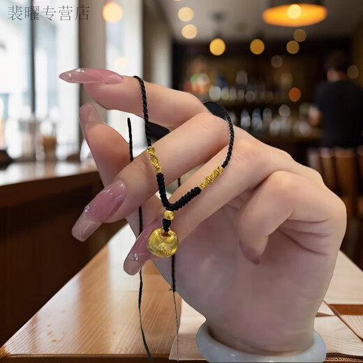 He Jiagong Old Phoenix Little Fat Fortune Lock Necklace Women's Light Luxury Niche Gold Tuotuo Black Braided Rope Pendant Gold Same Style