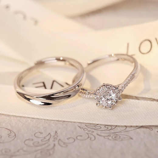 Jingxiang simulated fake diamond ring for a couple, wedding ring, live mouth, adjustable ring, proposal, wedding ceremony, wedding ceremony props, beloved star woven style couple ring, free ring box, live mouth/adjustable size