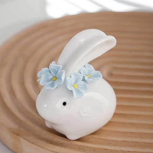 Ceramic decoration rabbit small ornaments home cute creative living room showcase office desk tea pet zodiac crafts pinch flower bunny blue
