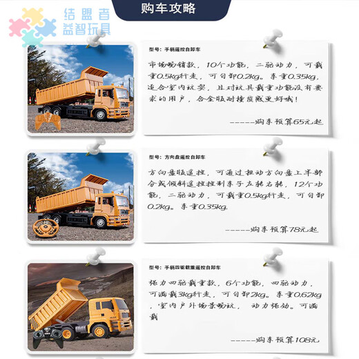 结盟者遥控翻斗车合金大号自卸车儿童工程车玩具卡车货车仿真泥头车模型 遥控自卸车-黄-手柄 一套原装充电电池