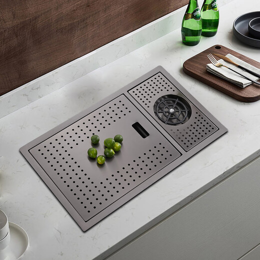 科勒（KOHLER）吧台隐形水槽小单槽带盖板304不锈钢高压洗杯器隐藏中岛台洗菜盆 3522隐形水槽+折叠冷热龙头