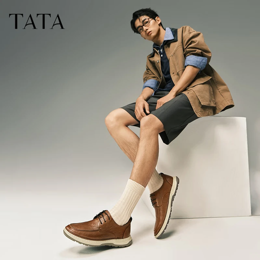 TATA business casual leather shoes men's soft sole genuine leather work shoes spring new QFS01AM5 brown 43