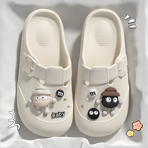 ZUYLFYP2025 nouveaux pantoufles Baotou été femmes intérieur maison ménage antidérapant hommes sabots anti-odeur eva demi glisser 2107 kaki briquettes noir et blanc 38 -3937-38