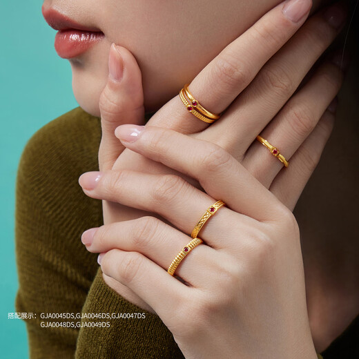 Lukfook Jewelry Gold Ring Microwave Light and Shadow Gold Pure Gold Ruby Ring No. 15 - Total Weight Approximately 2.49 Grams