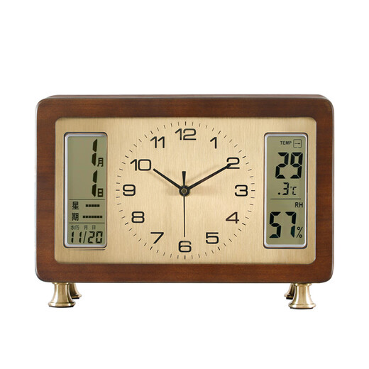 Combas solid wood desktop desk clock living room perpetual calendar temperature and humidity desk clock brass leg clock 519 (33.5*23cm)