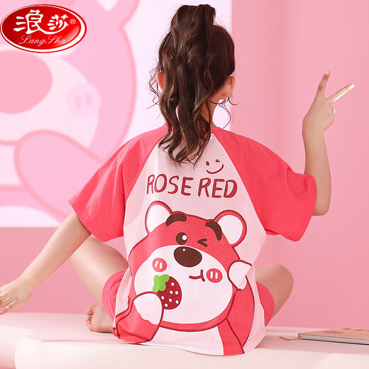 浪莎（LangSha）亲子母女睡衣纯棉夏季薄款短袖可爱卡通网红小女孩女童家居服套装 6624【纯棉 单套的】 S 145-150cm70-85斤