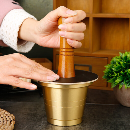 CLCEY Cantonese-style copper cup, solid brass medicine jar, garlic pounder, Chinese medicine pounder, medicine mortar, medicine jar, mortar, Cantonese-style copper cup, medium size