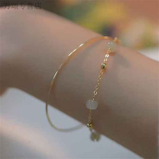 Yingtang Old Phoenix 999 pure silver 999 pure silver Hetian jade bracelet for girls ins niche design double layer stacked bracelet Hetian jade bracelet light green simple packaging