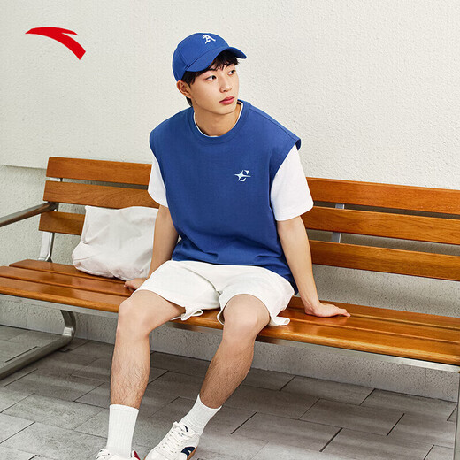 ANTA (ANTA) American retro vest men's summer new trendy casual versatile waistcoat pure cotton sleeveless t-shirt sports top Wolong Blue-2 2XL ANTA (ANTA) American retro vest men's summer new trendy casual versatile waistcoat pure cotton sleeveless t-shirt sports top Wolong Blue-2 2XL