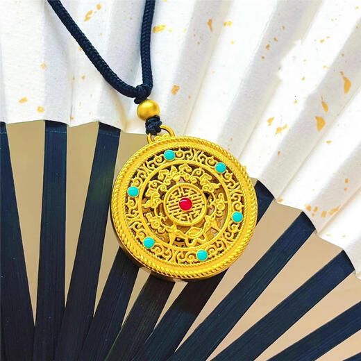 KZD999 Bengal red gold jewelry Wufu disc pendant women's pendant long-lasting color copper gold-plated male Wufu disc boutique large size 29m Laofengxiang quality S Laofengxiang quality