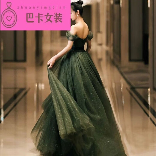 NJTD dress female 18-year-old feeling banquet student ceremony annual meeting hosted the noble temperament Hepburn style green strap model one size l
