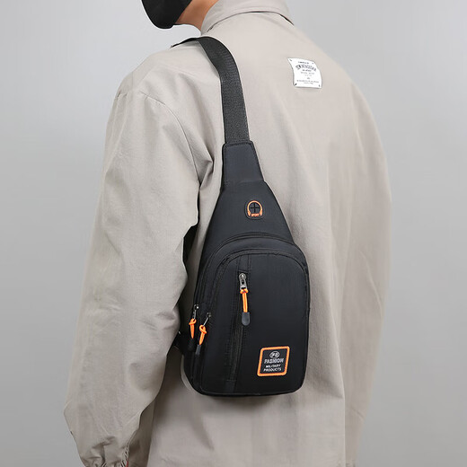 Chest bag men's crossbody bag outdoor travel sports bag fitness running Oxford cloth waterproof chest shoulder bag black