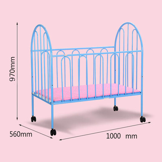 Xianxiang mobile crib with roller mosquito net for children and babies, environmentally friendly and odorless bb bed, multi-functional newborn large bed, iron bed, pink + mat