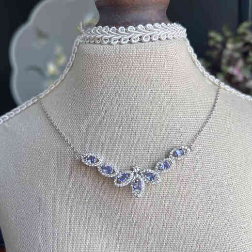 Shengbei natural jewelry dreamy blue and purple tanzanite necklace evening low-key luxury necklace party style gemstone silver inlaid