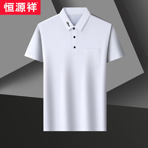 彩羊恒源祥冰丝高弹力男士短袖Polo翻领t恤衫中老年商务休闲宽松透气 9196白色 短袖polo 2XL  180建议148-163斤