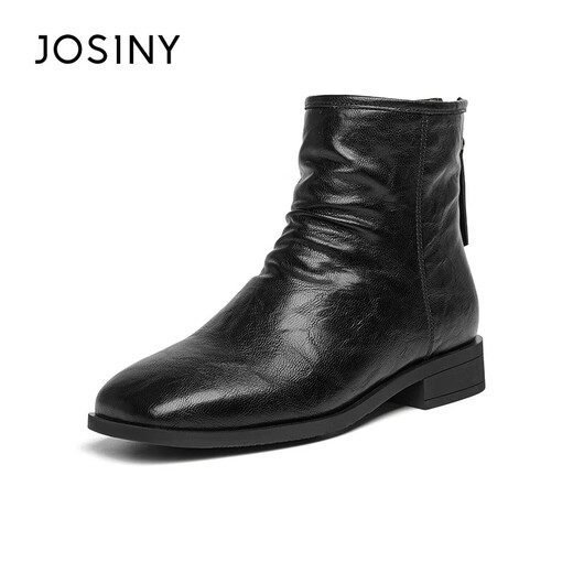 Zhuo Shini Autumn and Winter Slim Boots Short Boots Shoes French Wrinkle Thick Heel Small Naked Boots Black 37